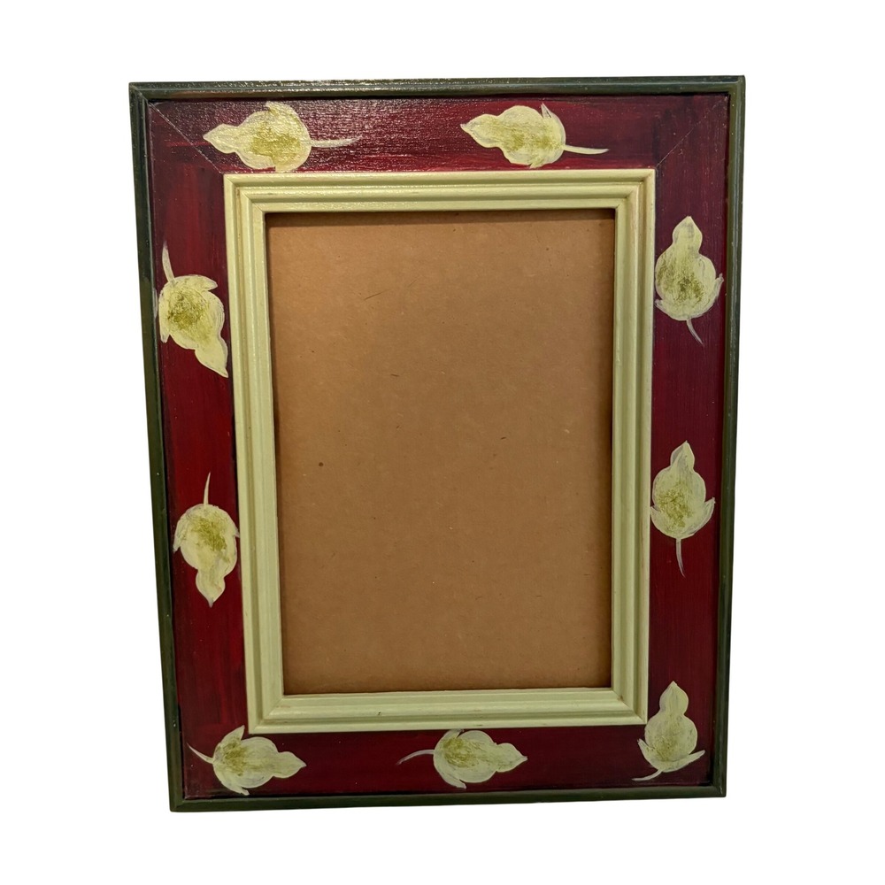 Anita Rosenberg Hand Painted Wood Picture Frame Burgundy Green Leaf 5x7 Vintage